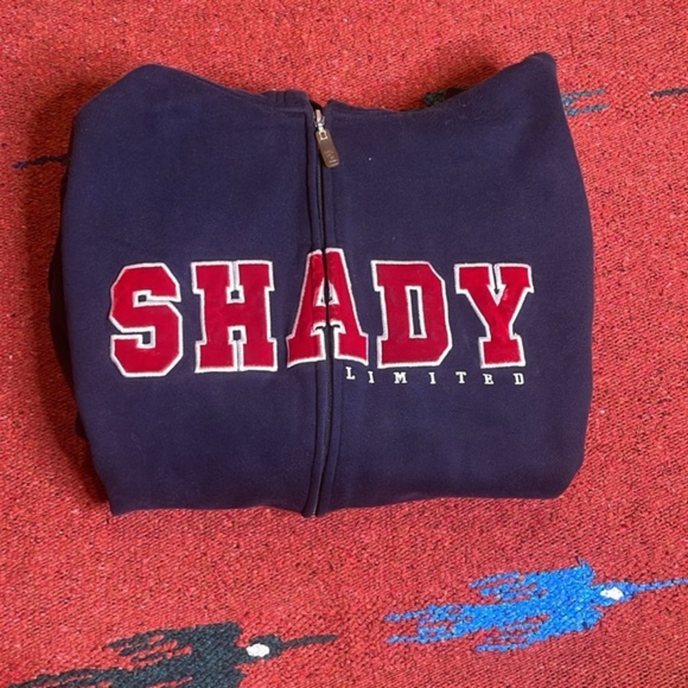 Shady Limited Sleevless Hoodie Navy Blue Red Zip‎ Up Mens 2XL Y2K Eminem Jacket